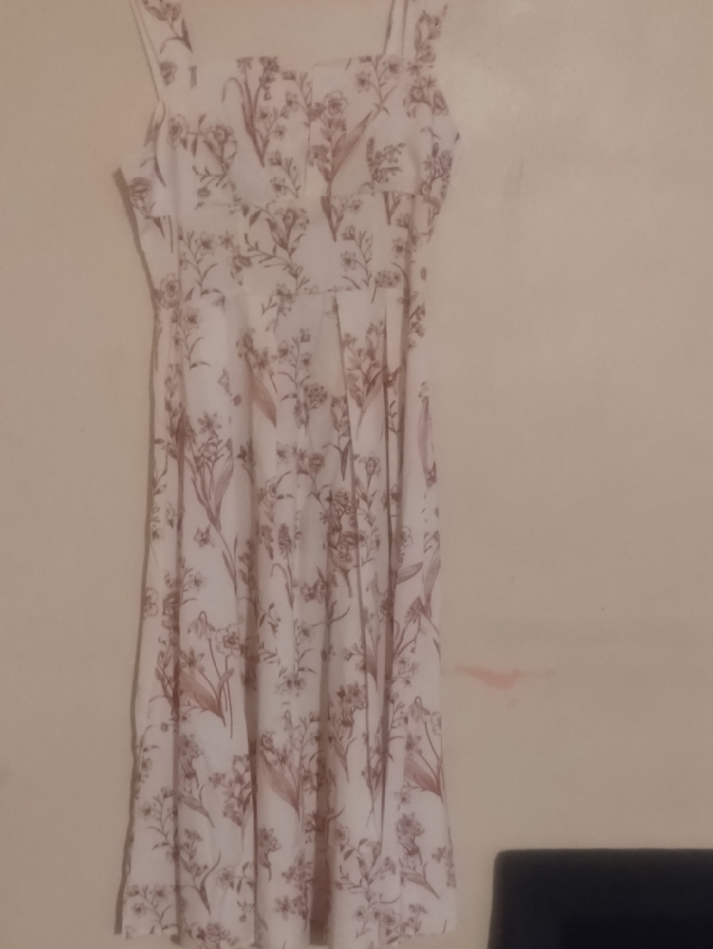 Floral White Midi Dress with Brown Botanical Print